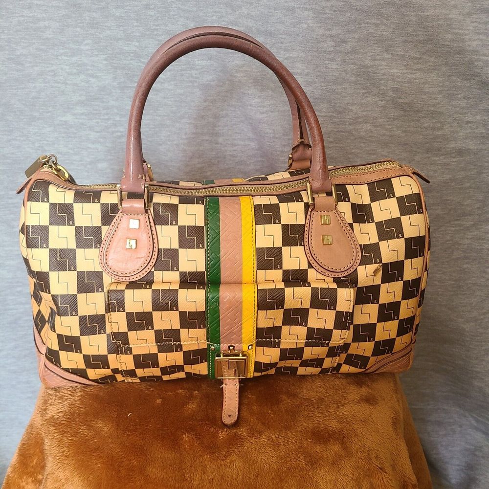 Vintage L.A.M.B. Gwen Stefani Leather Satchel Ombre Checkered Handbag Purse